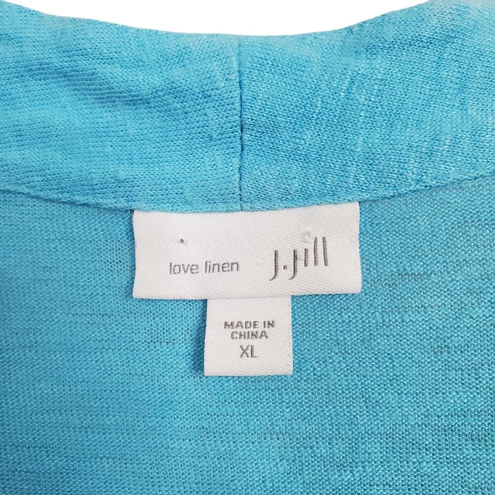 J Jill Love Linen Size XL Cardigan Open Front 100% Linen Shirred Back Turquoise - Picture 4 of 10
